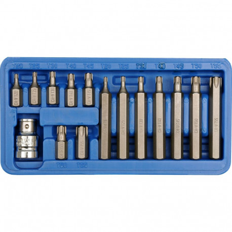 Vorel Kruvikeeraja otsikute komplekt 66580, 15 tk, Torx, 30 mm, 75 mm, CRV 6150, hoidik 3/8" 9.5 mm,