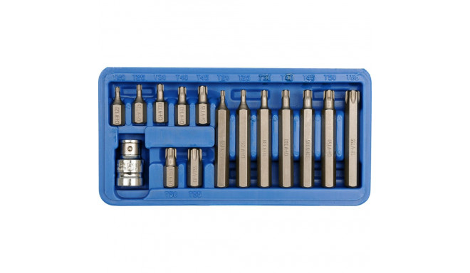 Vorel GRE 66580, TORX screwdriver bit set, 15pcs, 30/75mm, 3/8" (9.5mm), 1/2" (12.7mm), CRV 6150