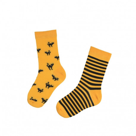 SOKISAHTEL SCAREDY-CAT kollased kasside ja triibumustriga halloweeni sokid lastele 438