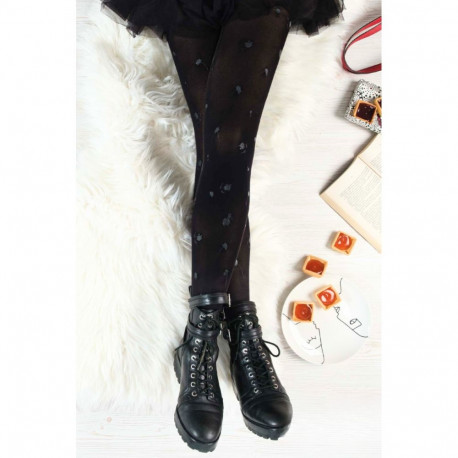 SOKISAHTEL FLOWERS musta värvi lillelised sukkpüksid 455, 424