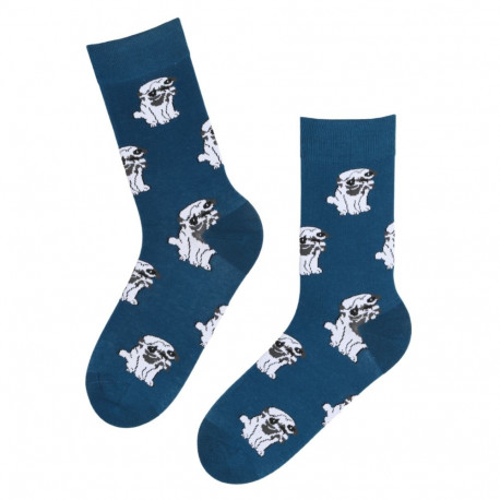 SOKISAHTEL DOGGY tumesinised valgete koertega puuvillased sokid 446