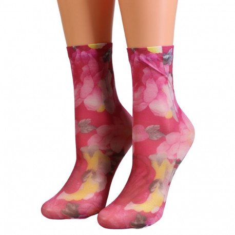 SOKISAHTEL FLORIANA roosad lillelised õhukesed sokid 444