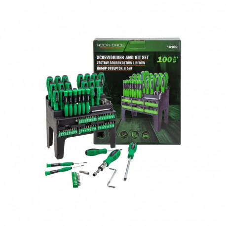 Kruvikeerajate ja otsikute komplekt, ROCKFORCE, RF-10100, 100 tk, kroom-vanaadium teras, ergonoomili