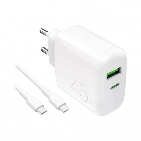 Charger Puro "PRO LITE" 45W USB-C/USB + Cable, White