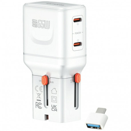 Travel charger World 65W USB-C + USB-A white