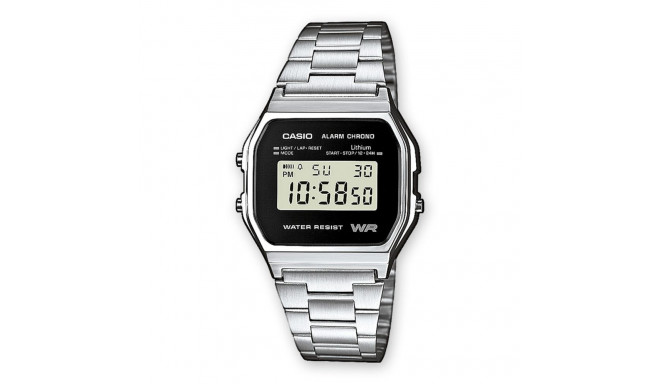 Meeste Kell Casio A158WEA-1EF Must Hall Hõbedane