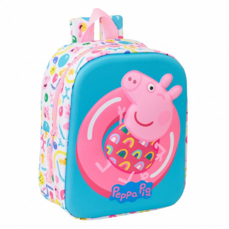 Laste seljakott Peppa Pig Sinine Valge Roosa 22 x 27 x 10 cm 3D