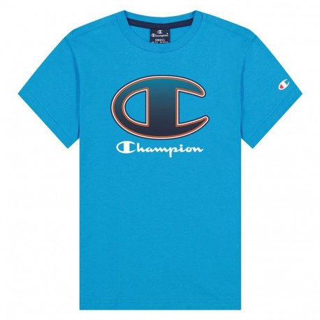 Child's Short Sleeve T-Shirt Champion Crewneck Big Logo Boy Blue Blue