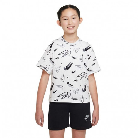 Child's Short Sleeve T-Shirt Nike Boxy Swooshfetti White