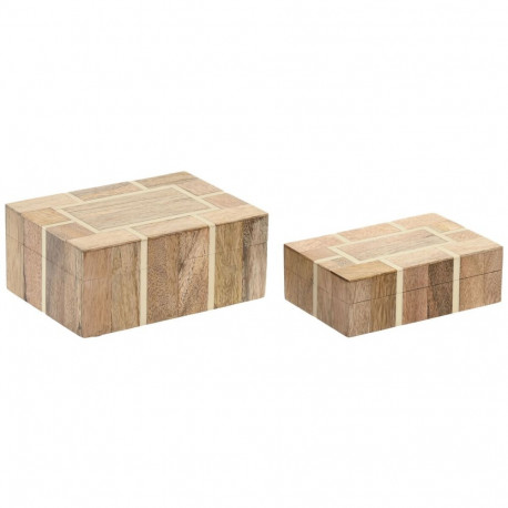 Ehteaegas Home ESPRIT Valge Naturaalne Vaik Mangopuit 18 x 13 x 7,5 cm (2 Tükid, osad)