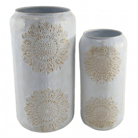 Vase Home ESPRIT White Golden Metal Arab 31 x 31 x 60 cm (2 Pieces)