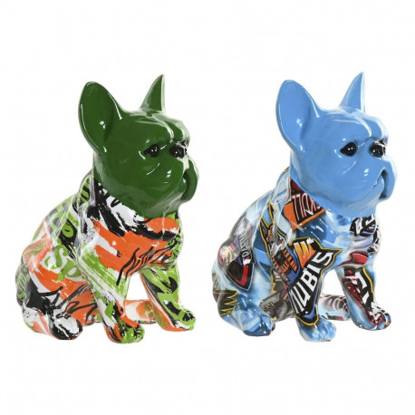 Decorative Figure Home ESPRIT Blue Green Multicolour Dog 9,5 X 13 X 16 CM (2 Units)