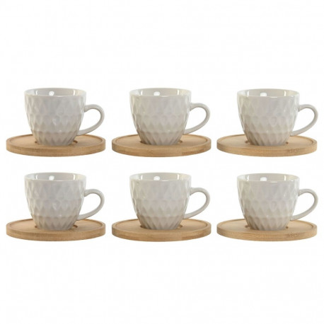 Set of 6 Cups with Plate Home ESPRIT White Bamboo Porcelain 90 ml