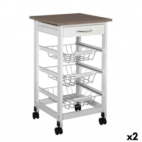 Vegetable trolley MobleKit White Brown Wood Metal 37 x 37 x 76 cm (2 Units)