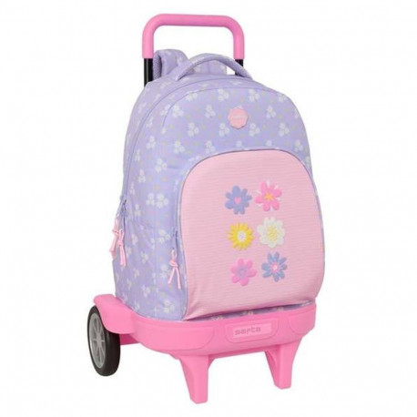 School Rucksack with Wheels Safta Bouquet Pink Lilac 33 x 45 x 22 cm