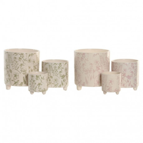 Lillepott Home ESPRIT Valge Roheline Roosa Keraamiline Kwiaty Shabby Chic 13,7 X 13,7 X 14,7 CM (3 T
