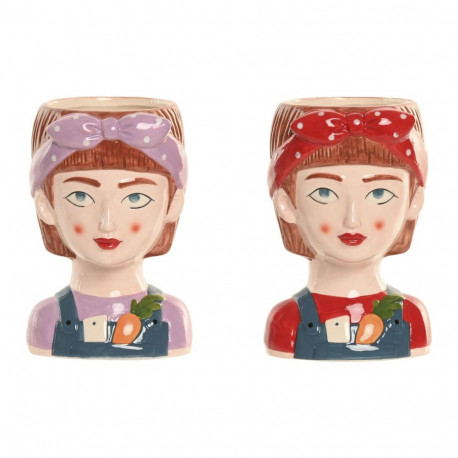 Lillepott Home ESPRIT Mitmevärviline Keraamiline Linna 10 x 9 x 15 cm (2 Ühikut)