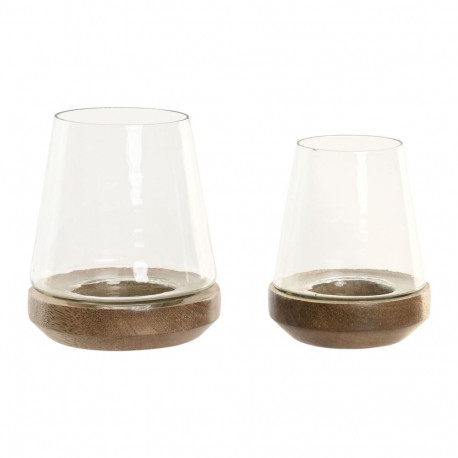 Candleholder Home ESPRIT Brown Natural Crystal Mango wood 12 x 12 x 15 cm (2 Units)