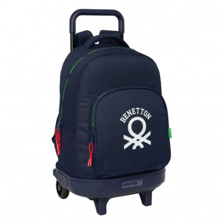 School Rucksack with Wheels Benetton Together Navy Blue 33 x 45 x 22 cm