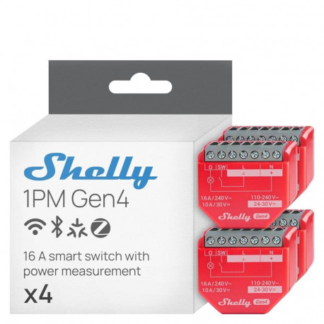 Nutipistik Shelly SHELLY 1PM GEN4 4-PACK Wi-Fi 230 V 16 A (4 Ühikut)