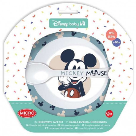 Nõude Komplekt Stor MICROWAVE MEAL SET BOWL + MICKEY SPOON Sinine Plastmass (2 Tükid, osad)