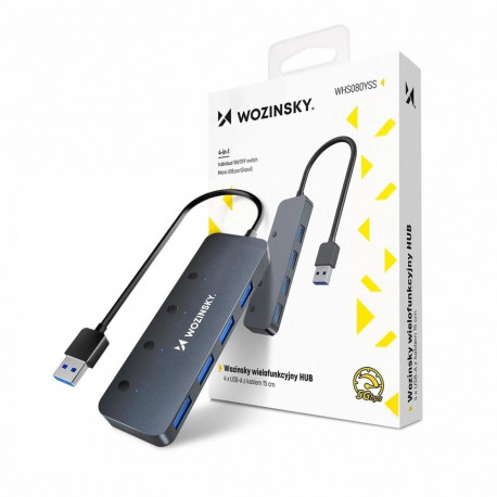 Wozinsky USB-A Hub Wozinsky WHS080YSS 4 x USB-A 3.0 with individual switches, aluminum, with 30 cm c