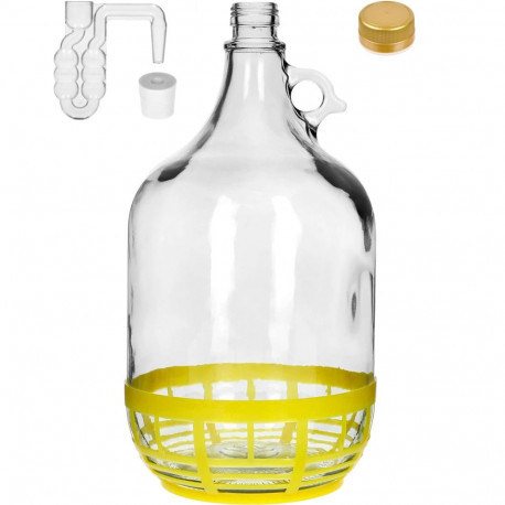 5 L Lady demijohn with basket, screw cap, stopper and side airlock BROWIN 640416, 5.0 L, plastic