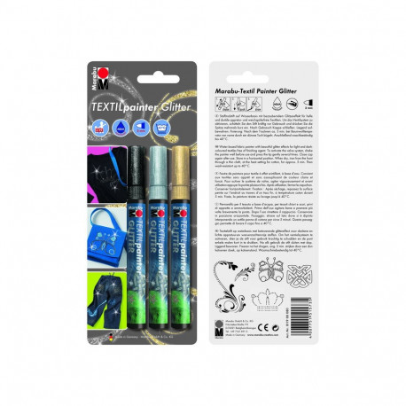 Marker tekstiilile glitter 3mm 3tk. pakis