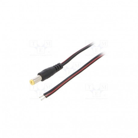 Cable, 2x0.5mm2, wires,DC 5,5/2,1 plug, straight, black, 0.8m