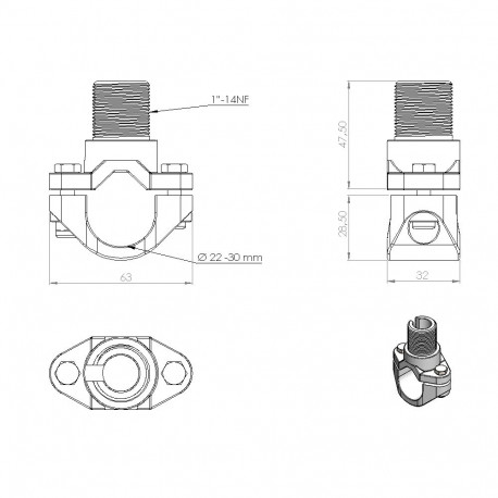 10000-101 Universaalne reelingu kinnitus 1"-14NF, GPS ja kergetele antennidele