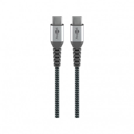 Goobay USB-C to USB-C Textile Cable with Metal Plugs (Space Grey/Silver), 0.15 m 0.15 m