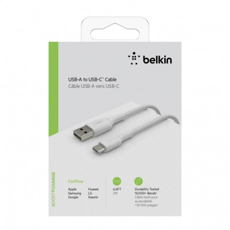 "Belkin USB-C/USB-A Kabel ummantelt, 2m, weiß"