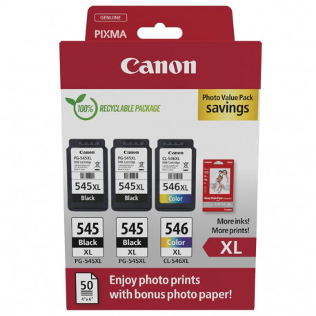 "Canon Tinte PG-545XL/CL-546XL 8286B015 3er Multipack (2xBK/Color) inkl. Fotopapier"