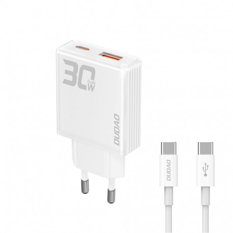 Dudao GaN Dudao A30EUT 30W USB-A / USB-C Wall Charger + USB-C - USB-C Cable - White White