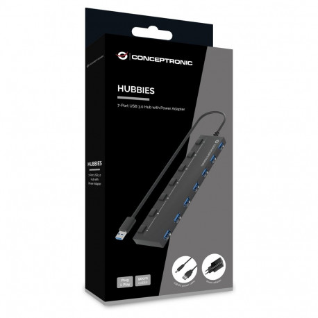 "CONCEPTRONIC 7-Port Hub USB-A3.0->7xA3.2Gen1/DC m.Netz. sw"