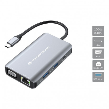 "CONCEPTRONIC 7-1 Dock USB-C->HDMI/3xUSB-A/VGA/+ 25cm gr"
