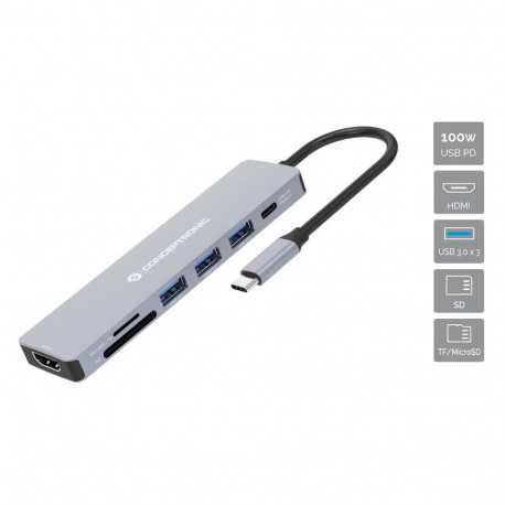 "CONCEPTRONIC 7-1 Dock USB-C->HDMI/3xUSB-A/SD/TF/+ 25cm gr"