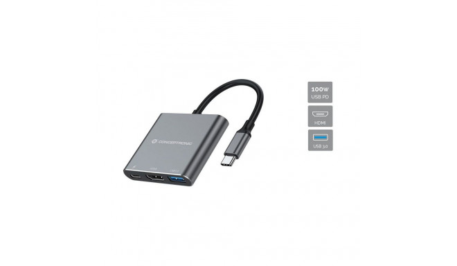 "CONCEPTRONIC 3-1 Dock USB-C->HDMI/USB-A/100WPD 25cm gr"