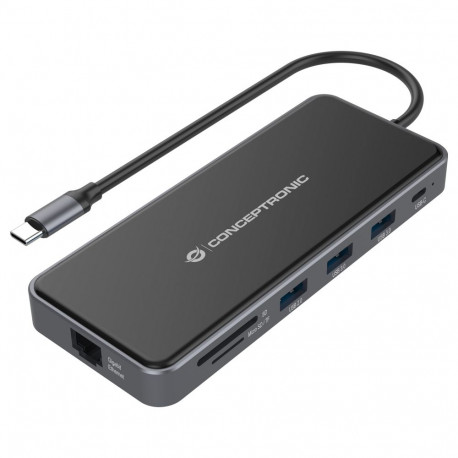 "CONCEPTRONIC 12-1 Dock USB-C->2xHDMI/3xUSB-A/AUX/+ 25cm gr"