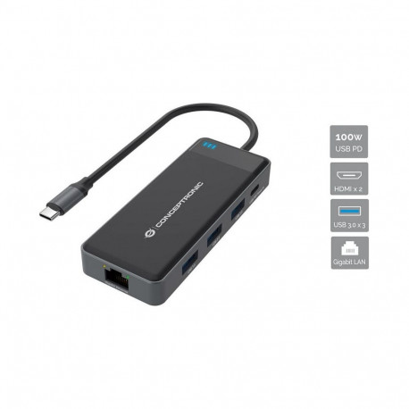 CONCEPTRONIC 7-1 dokkimisjaam USB-C->2xHDMI/3xUSB-A/GbE/+ 25cm hall