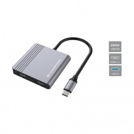 "CONCEPTRONIC 4-1 Dock USB-C->2xHDMI/USB-A/100WPD 25cm gr"