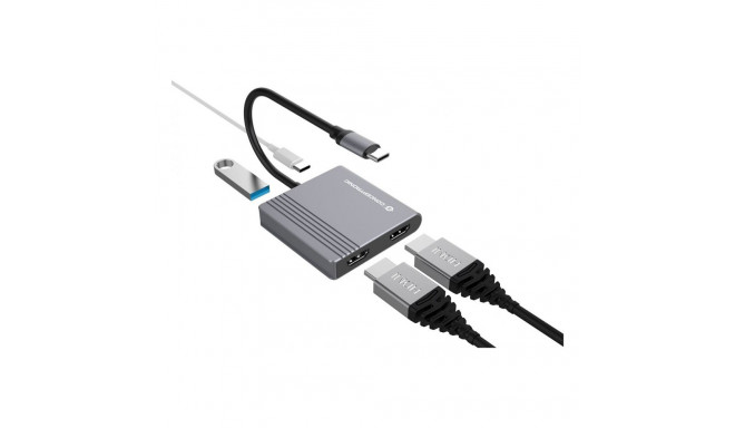 Conceptronic 4-1 dokkimisjaam USB-C->2xHDMI/USB-A/100WPD 25cm hall