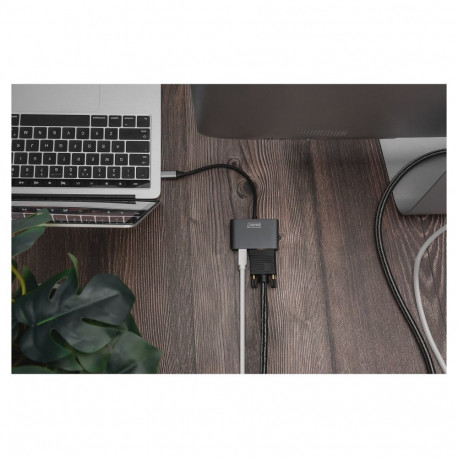 DIGITUS mini DP + VGA adapter 20cm 4K/30Hz hõbedane alumiiniumkorpus