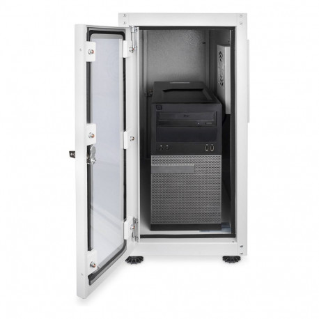 Digitus arvutikapp klaasuksega, ventilaatori ja ratastega, hall RAL 7035