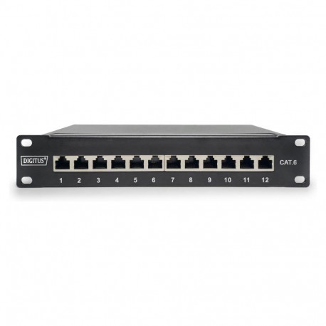 DIGITUS patch-paneel 1HE 12-port Cat6 ClassE varjestatud must