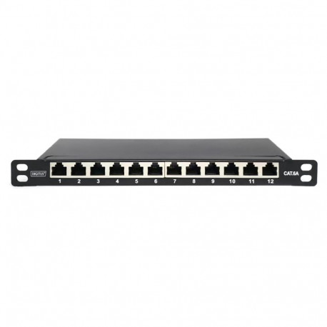 DIGITUS patchpaneel 10" Cat6A 12x RJ45 0,5HE varjestatud, must