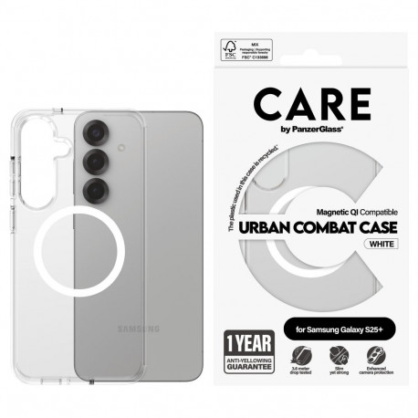 "CARE Flagship Case Clear w. white QI Galaxy S25 Plus"