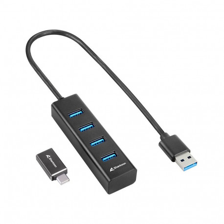 Sharkoon 4-Port USB 3.2 Gen 1 alumiiniumist jaotur (must)