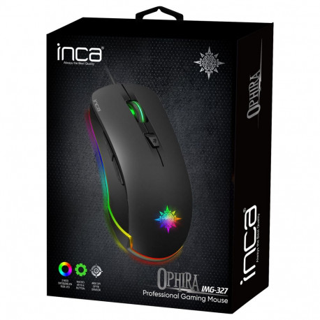 Inca IMG-327 4800 DPI RGB 6 nupuga USB must mänguhiir retail