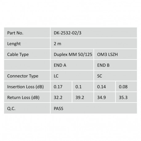 "DIGITUS LWL Patchkabel LC -> SC 2.00m Multimode Duplex OM3"